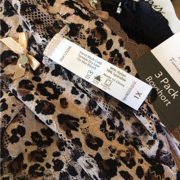 French Affair Boyshort Panties 3 Pack Size 1X Lace Leopard Print & Solid - Picture 5 of 5